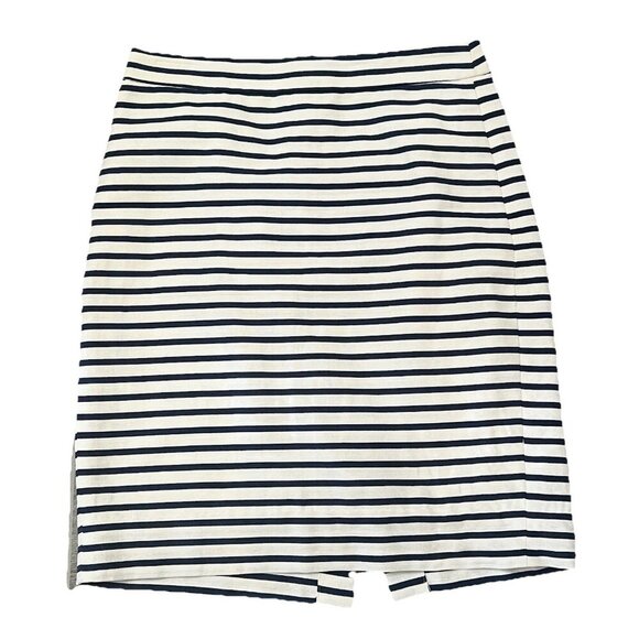 J.Crew Women’s The Pencil Skirt Size 6 White Navy Blue Stripe Cotton Linen Blend - Picture 1 of 8